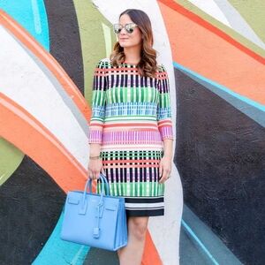 ELIZA J Geometric Print Jersey A-Line Dress Size 10 Multicolor